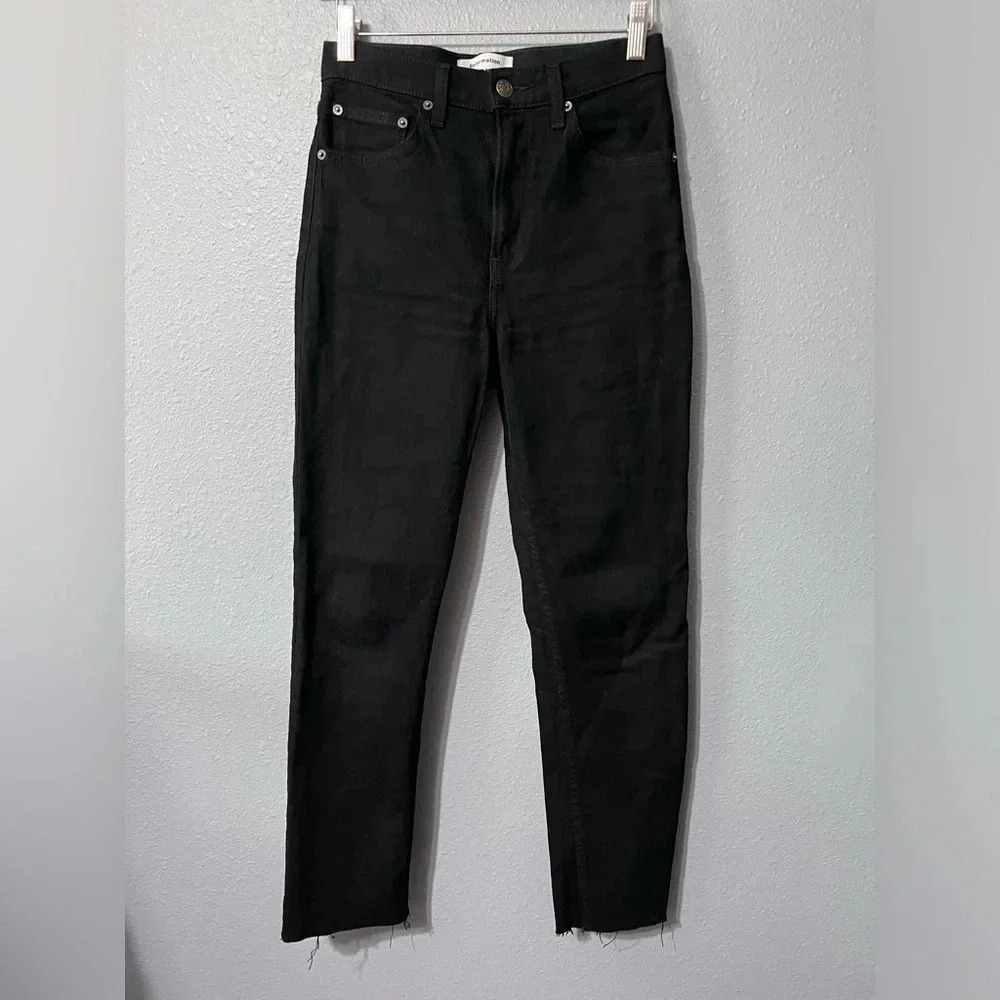 Reformation Jeans Women’s Liza High Rise Straight Leg Raw Hem Black Sz 25 EUC - Picture 1 of 6